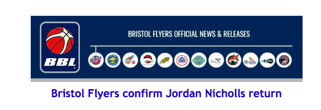 Bristol Flyers confirm Jordan Nicholls return