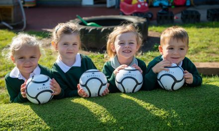 NURSERY CHILDREN SCORE DONATION OF FOOTBALLS FROM NOTTINGHAMSHIRE HOMEBUILDER