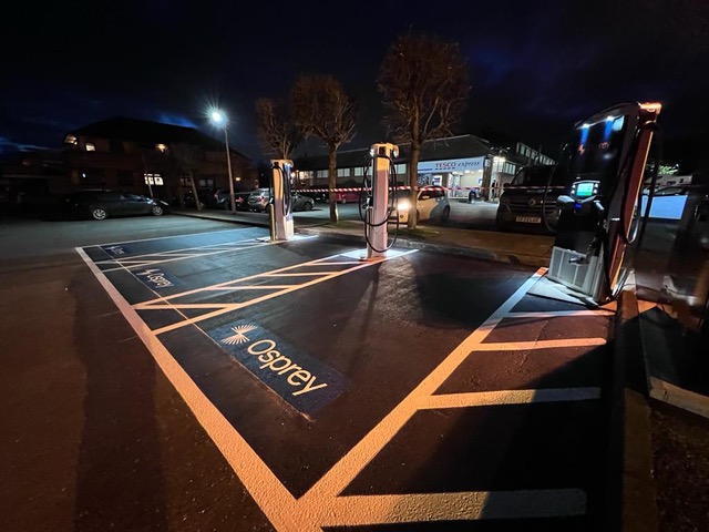 New rapid EV charging site opened at Loddon Vale Shopping Centre in Woodley by Osprey Charging Network, supports critical public charging infrastructure