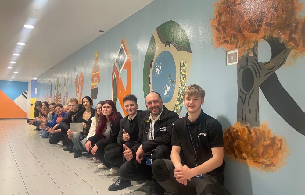 Northampton College art students brighten up Grosvenor Centre with striking mural