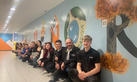 Northampton College art students brighten up Grosvenor Centre with striking mural